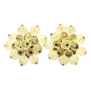 Vintage Frosted Acrylic Faceted Glass Beaded Cluster Clip On Earrings W Germany